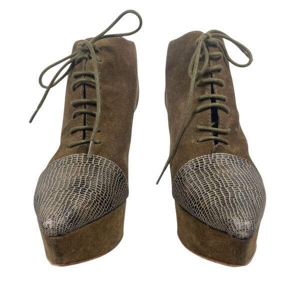 Opening Ceremony Suede Platform Lace Up Boots Green Size 10 - Picture 4 of 13